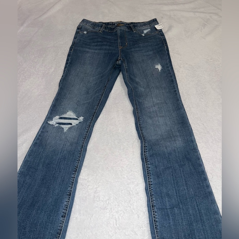 mj Maurices super high rise distressed dark wash blue jeans woman’s medium